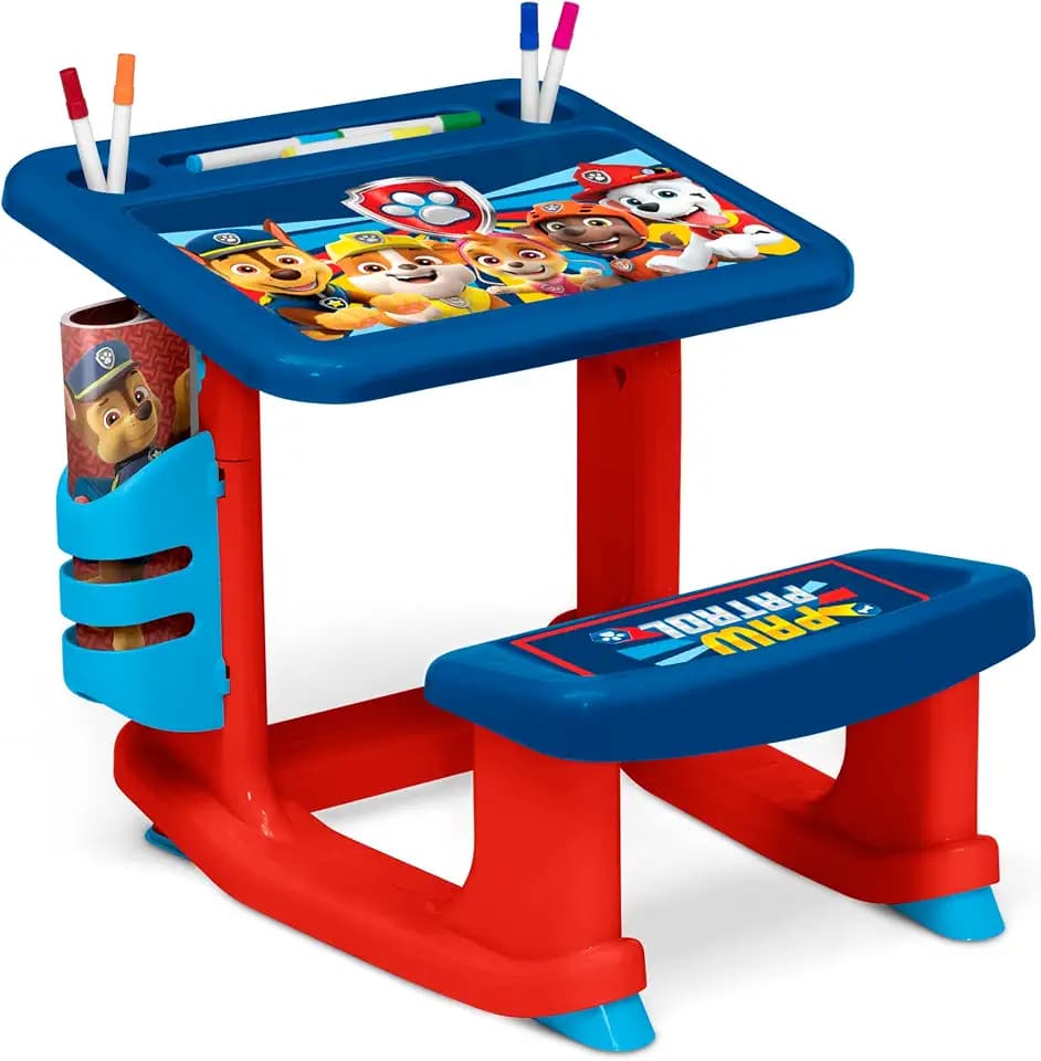 PAW Patrol Draw and Play Desk by Delta Children – Includes 10 Markers and Coloring Book, Blue