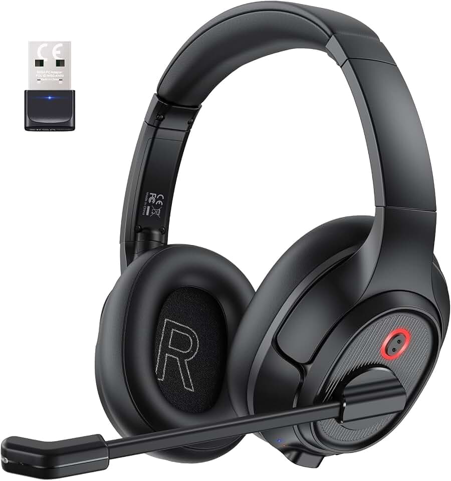EKSA H6 Bluetooth Headset mit Mikrofon & USB Dongle [55 Stdn & 10M Reichweite] Wireless PC Headphones mit AI Rauschunterdrückung Mic, Over Ear Headset für Business/Büro/Zuhause/Teams