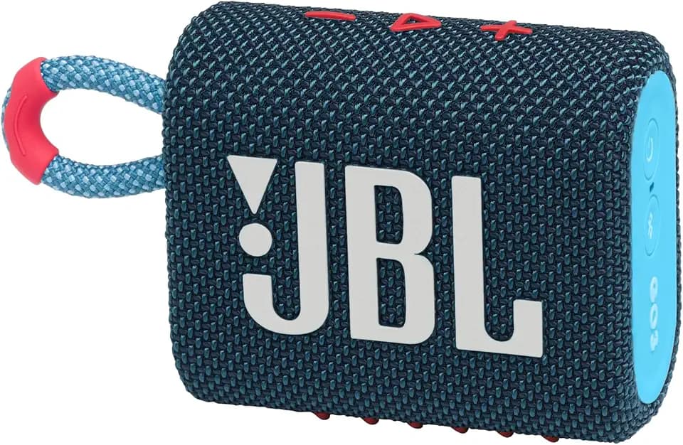 JBL GO 3 kleine Bluetooth Box in Blau und Pink – Wasserfester, tragbarer Lautsprecher für unterwegs – Bis zu 5h Wiedergabezeit mit nur einer Akkuladung