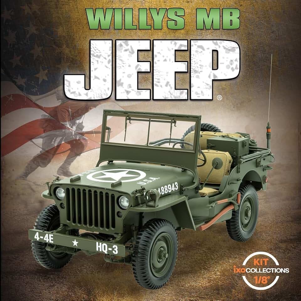 IXO Collections 1:8 IXO US Jeep Willys 4x4 - Modellbau, Standmodellbau, hochwertiger Bausatz, Modellbausatz