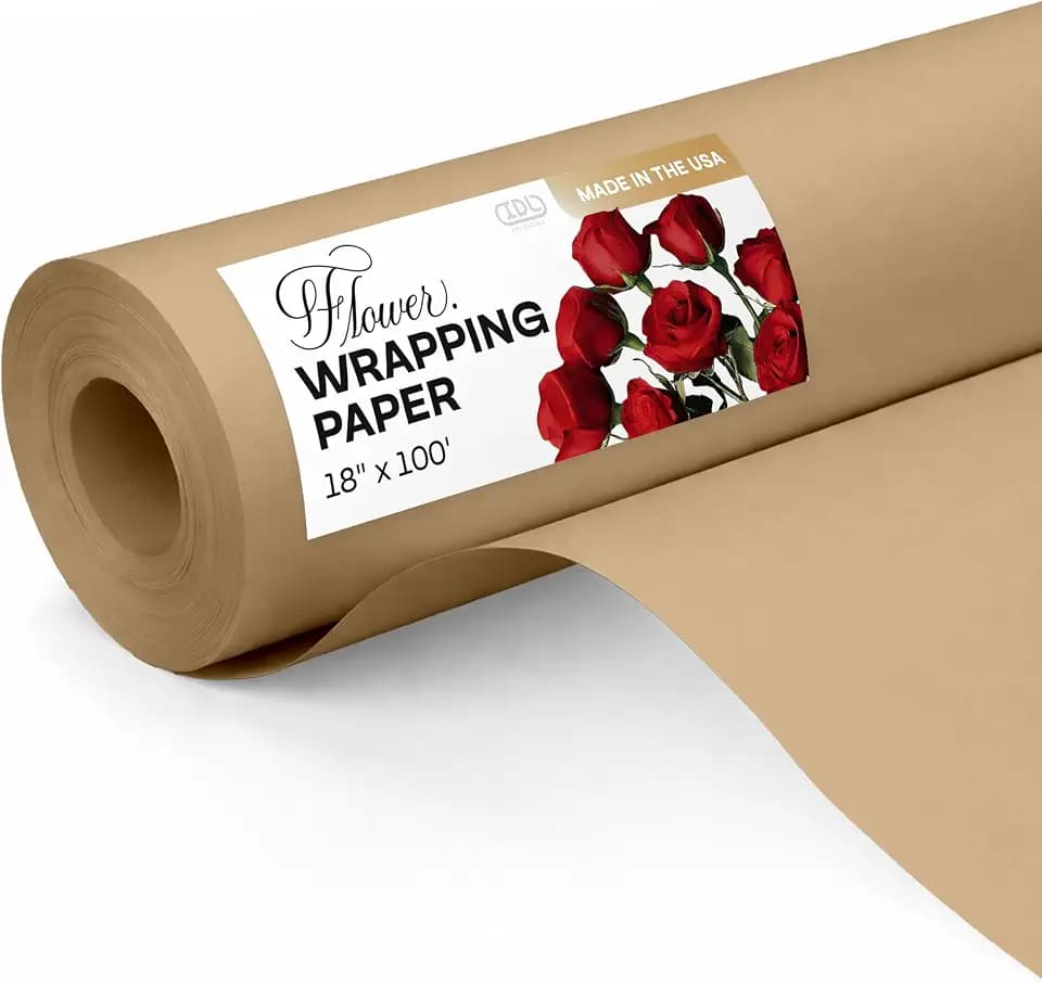Brown Flower Wrapping Paper, 18" x 1200" (100 feet), 50lb Thick - USA-Made