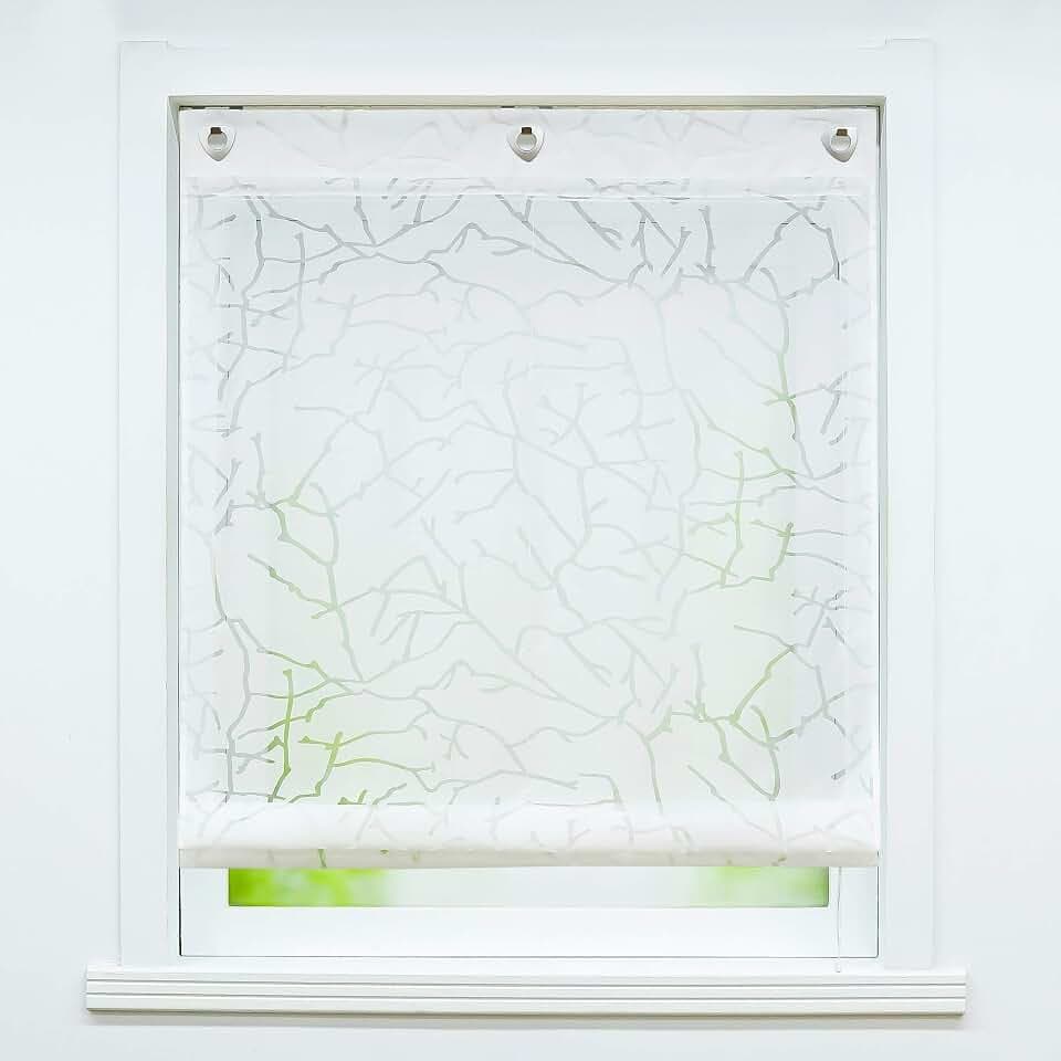 Joyswahl Voile Ösenrollo Transparenter Raffrollo Ausbrenner Raffgardinen »Äste« Schals Fenster Gardine mit Hakenaufhängung, Raffrollo ohne Bohren BxH 80x140cm Weiß 1 Stück