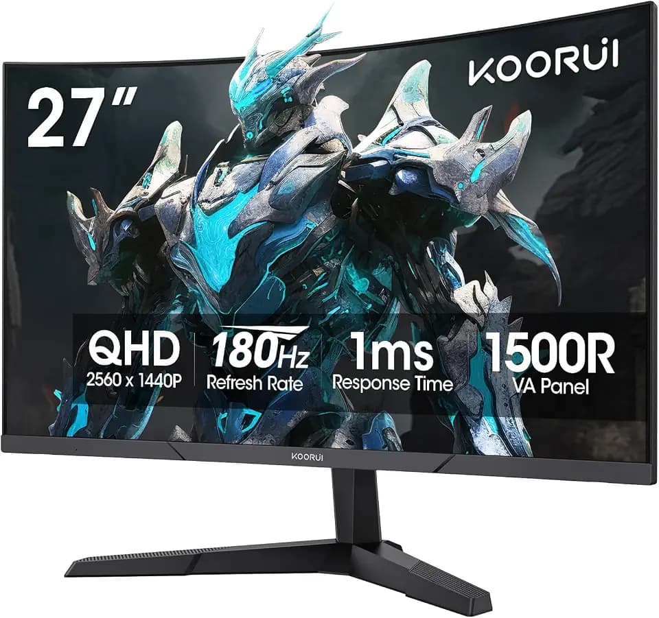KOORUI 27 Inch Curved Gaming Monitor QHD 180Hz, 1ms 1500R VA Display