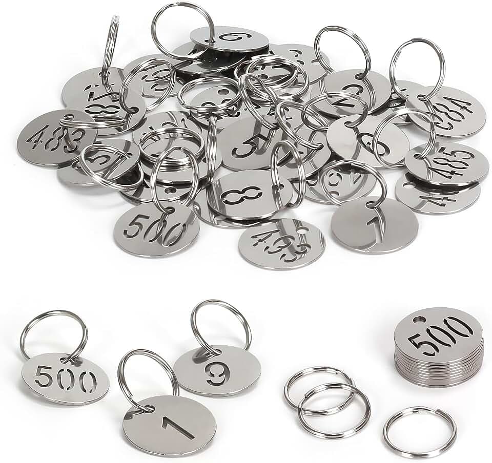 Number Tags with Rings, 25mm 304 Stainless Steel Numbered Key ID Tags, Metal Numbers - 1 to 100