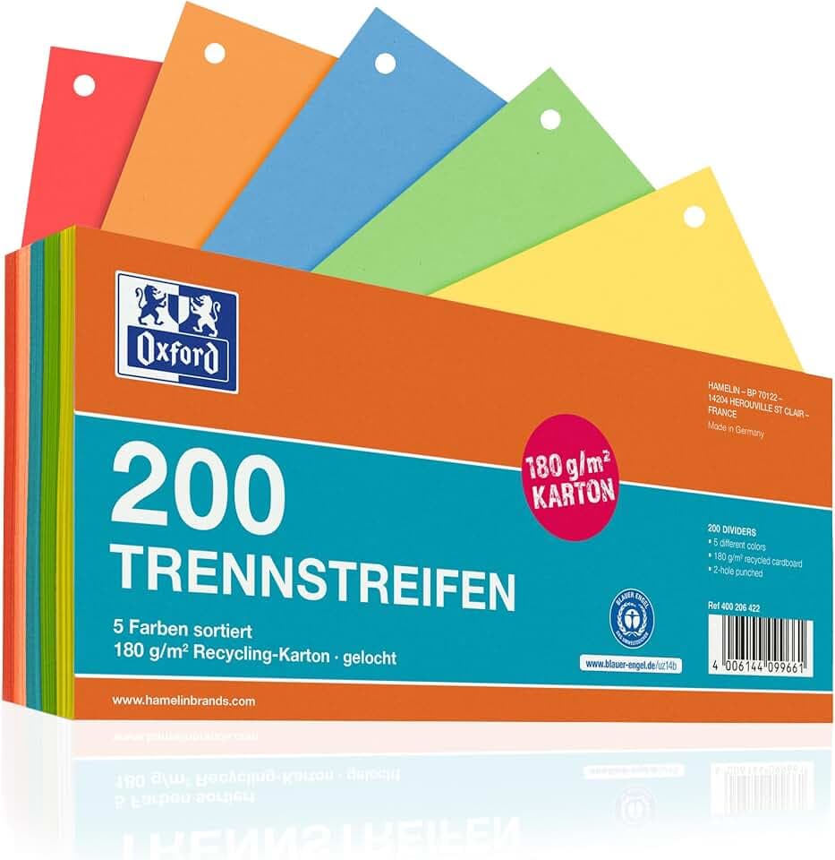 Oxford Trennstreifen, 200 Stück, 5 intensive Farben, gelocht