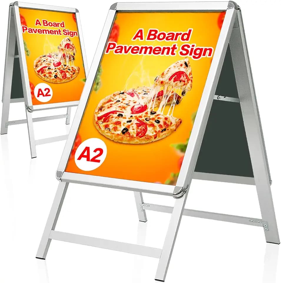 A2 A-Board Pflasterschild, doppelseitige Anzeigetafel, Aluminiumrahmen, Schild für Außenwerbung, Präsentationsständer, silberfarben