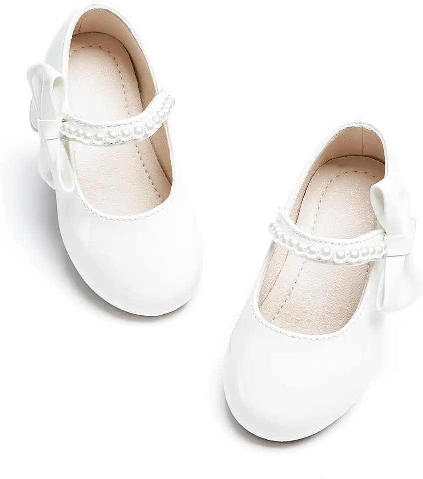 PHIRAMIN Toddler Flower Girl Glitter Dress Shoes Little Girl Ballet Flats Bow Wedding Party