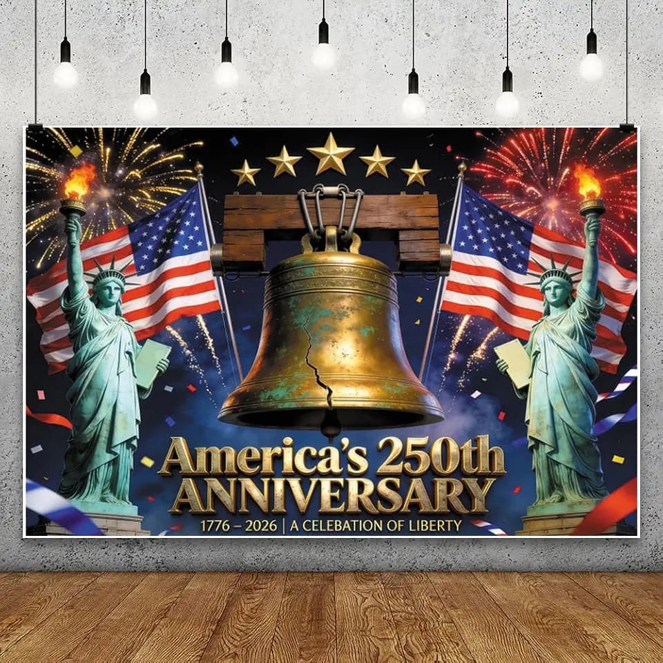Leowefowa 10x8ft America's 250th Anniversary Backdrop American Flag Liberty Bell Independence Day Photography Background 4th of July Patriotic Themed Party Banner Decor Photo Studio Prop