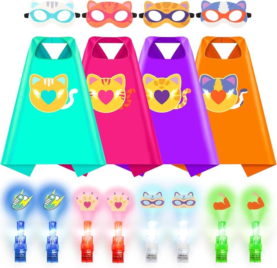 Oisacirg 4 Pack Kitties Capes with Masks, Halloween Costumes for Kids 3-12