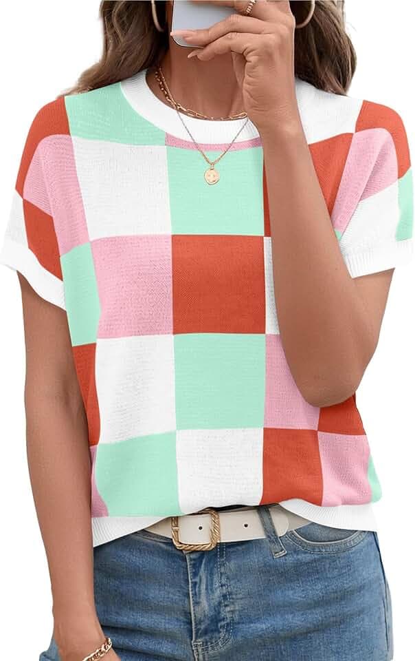 Magritta Summer Sweaters for Women Lightweight Crew Neck Tops Cap Sleeve Shirts Dressy Loose Fit Crochet Outfits