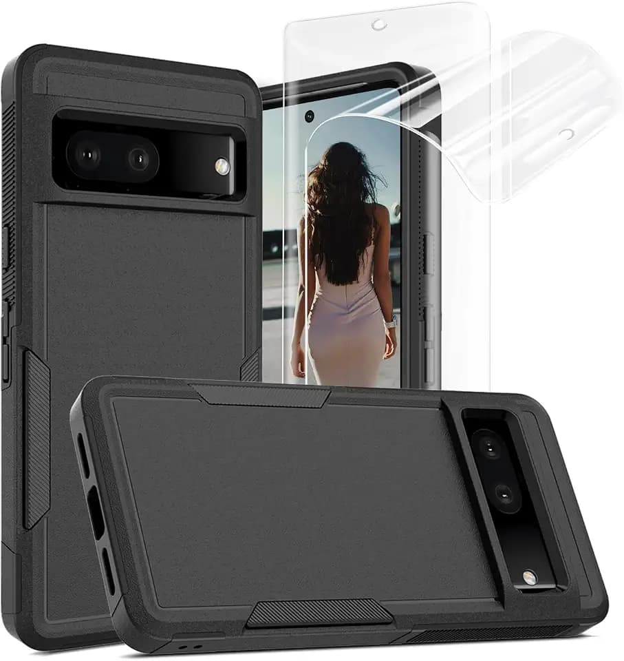 Jeylly for Google Pixel 7 Pro Case and 2 Pack HD Screen Protectors, Heavy Duty Military Grade Shockproof Protection Hybrid Silicone Bumper Cover Case for Google Pixel 7 Pro, Black