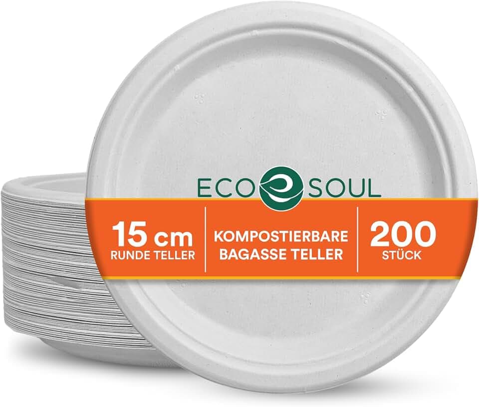 ECO SOUL Kleiner Pappteller(15 cm) 6" Einwegteller, Weiß(200-Stück) | Nachhaltige Alternative, 100% kompostierbar, Extra stabildeal für den täglichen Gebrauch, Premium Qualität, 200er Pack