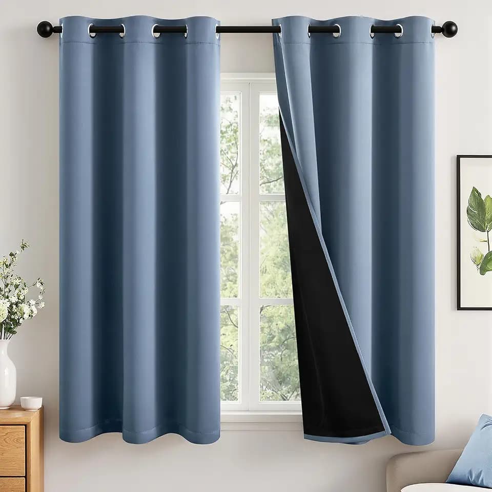 MIULEE Stone Blue 100% Blackout Curtains for Bedroom 40x63 Inch Long