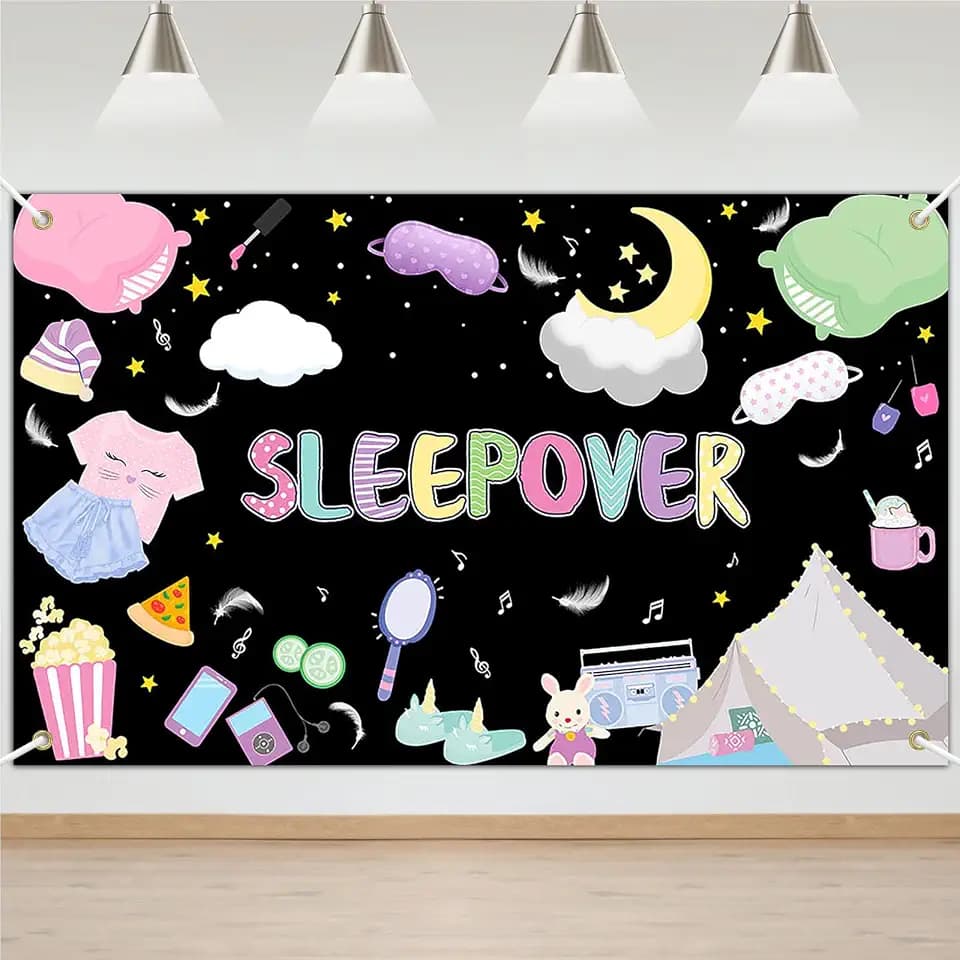 Avezano Sleepover Backdrop Banner for Girls 70.8 x 43.3 Inch