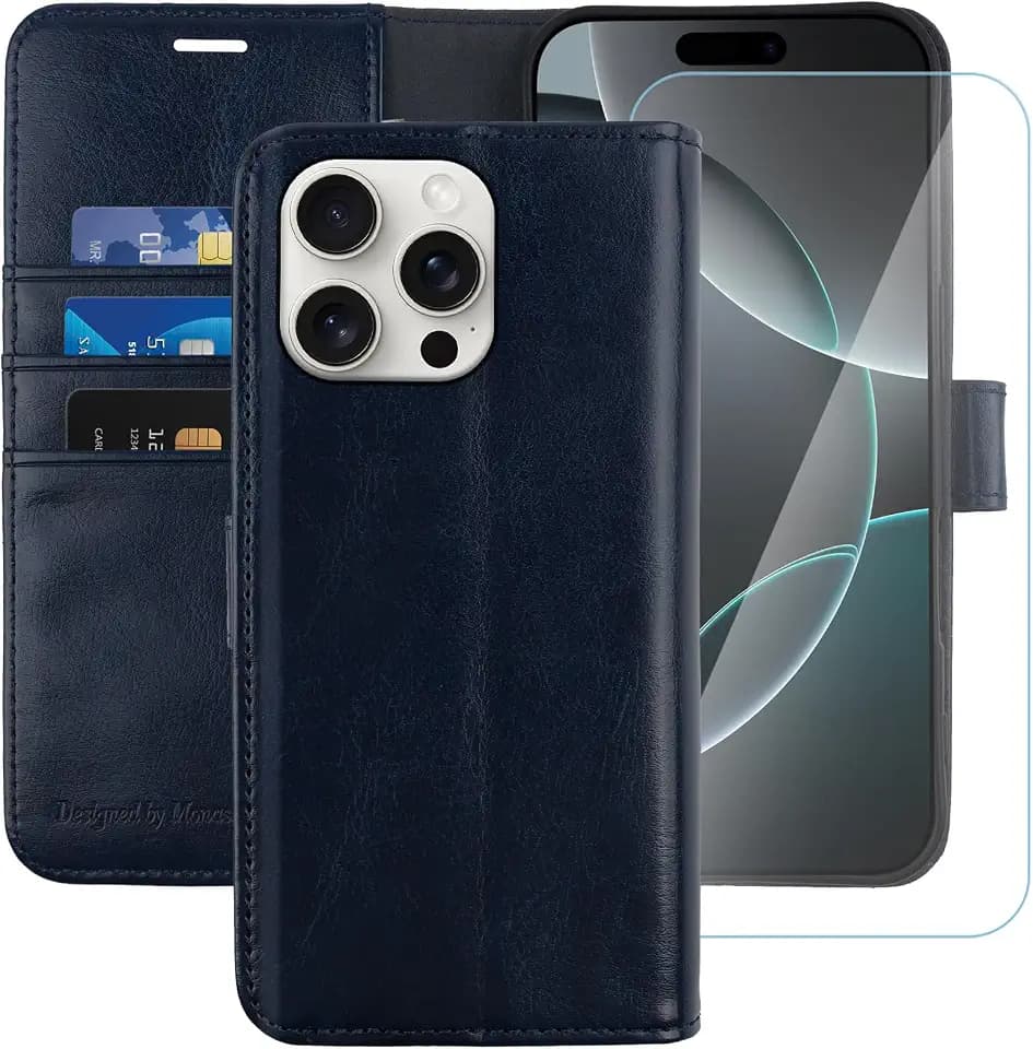 MONASAY Wallet Case for iPhone 16 Pro Max with 3 Card Holders - Blue