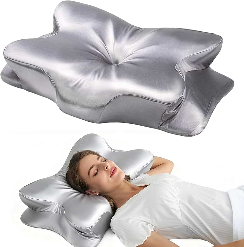 Satin Kissenbezüge für Orthopädisches Kissen, Schmetterlings Kissen bezug mit Unsichtbarer Reißverschluss,Bequemer & Atmungsaktiver, Kissenbezüge für 66x37x13CM (Silber)