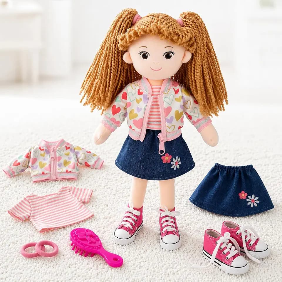 June Garden 14" Gracie Plush Dress-Up Doll with Removable Clothes