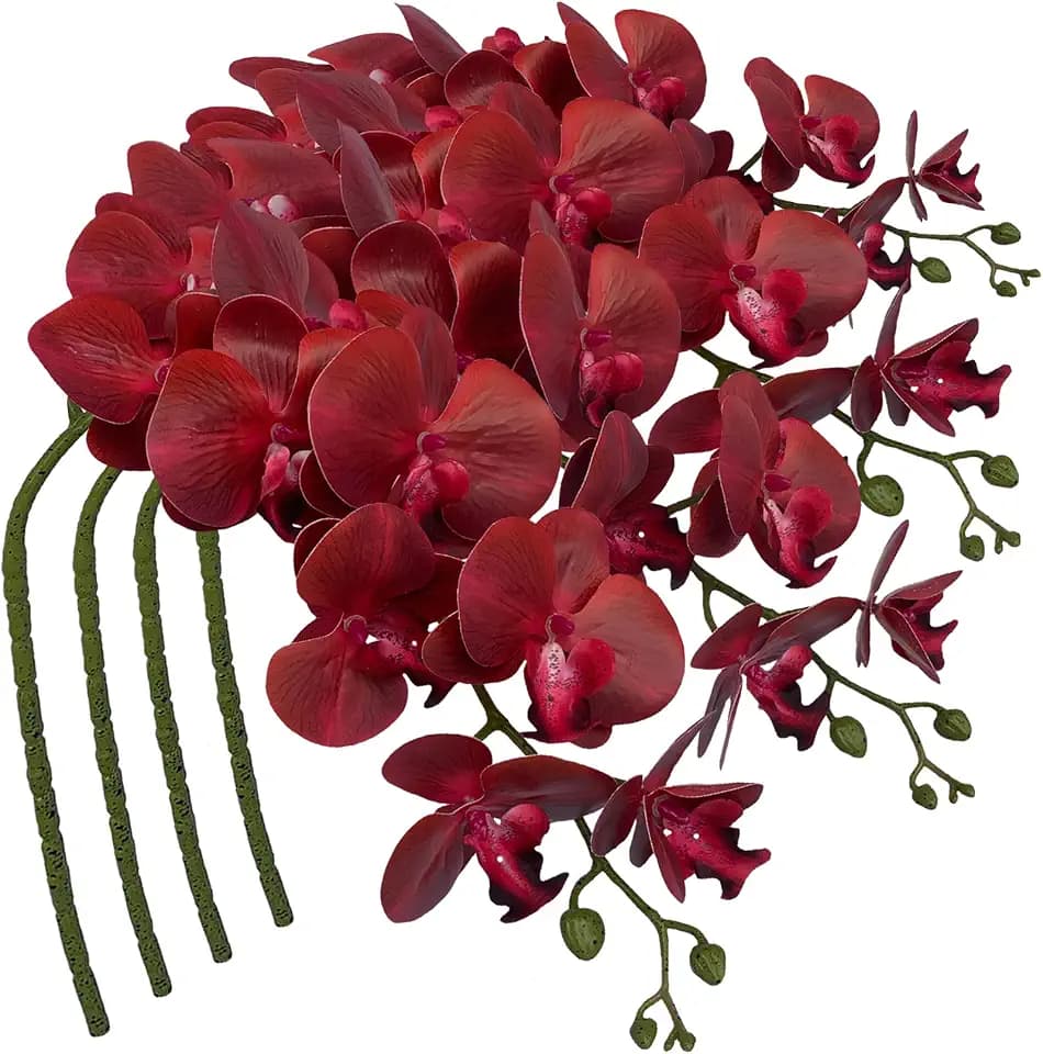 FagusHome 9 Heads Artificial Phalaenopsis Flowers 4 Pcs Artificial Orchid Flowers 42 inch Stem Plants for Home Décor (Red)