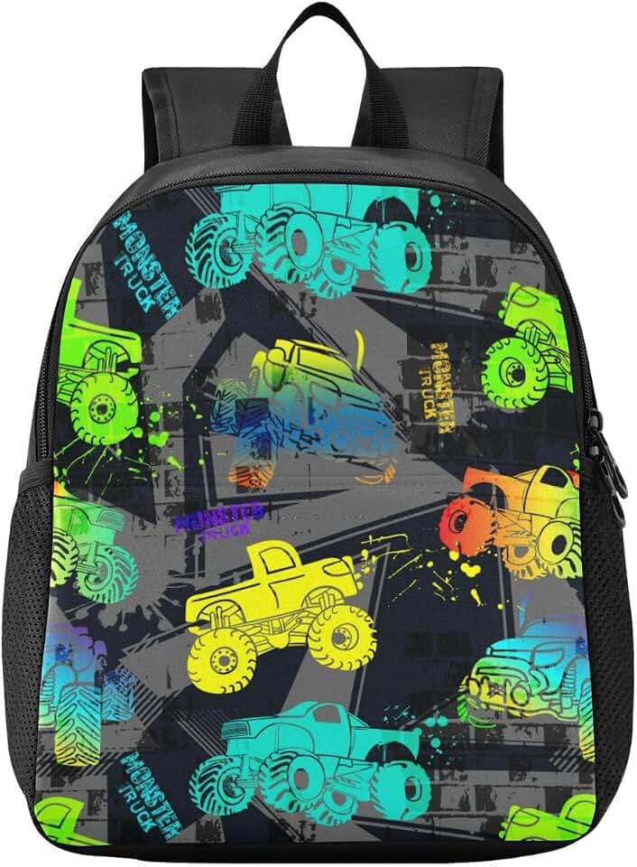 Colorful Monster Truck Toddler Backpack for Preschool Boys & Girls