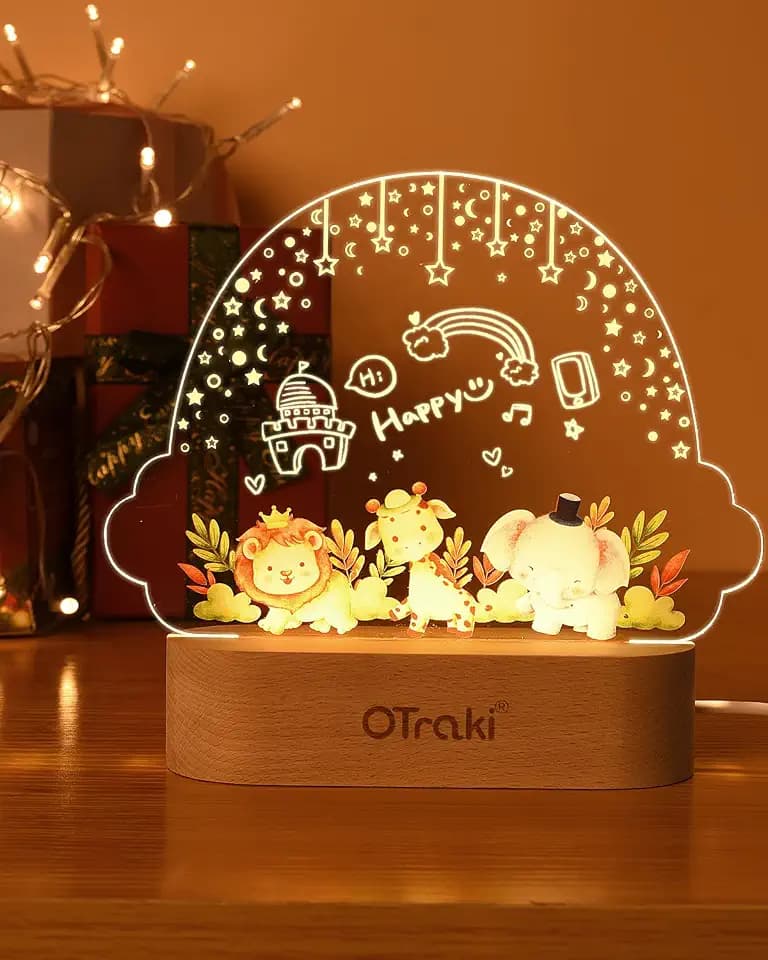 OTraki Personalisierte Nachtlicht für Babys, LED Nachtlampe Baby, Weihnachten USB Acryl Nachtlicht, 3 Farben Nachtlampe Geschenk für Kinder Kinder Baby Mädchen Schlafzimmer Dekoration