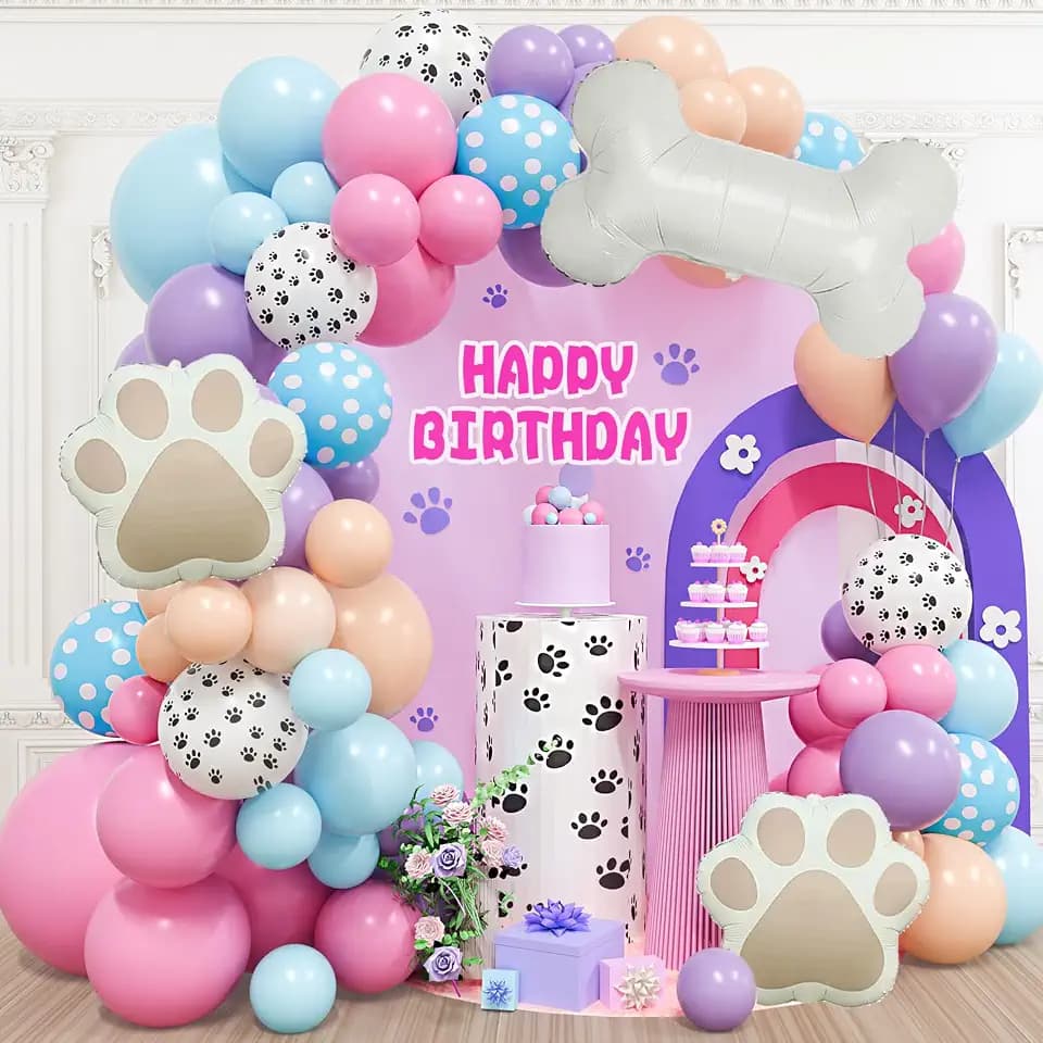 Paw Themed Dog Balloon Arch Macaron Pastel Balloons Garland Puppy Theme Ballon Arch with Dog Bone Ballons Baby Blue Baloons for Puppy Paw Party Lets Pawty Birthday Decorations Baby Shower