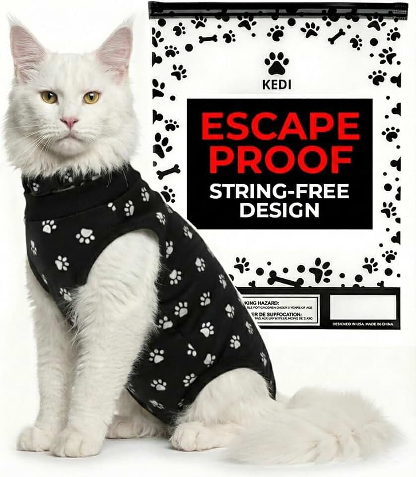 Cat Recovery Suit Female After Spay, Onesie Cone Alternative, Black Large