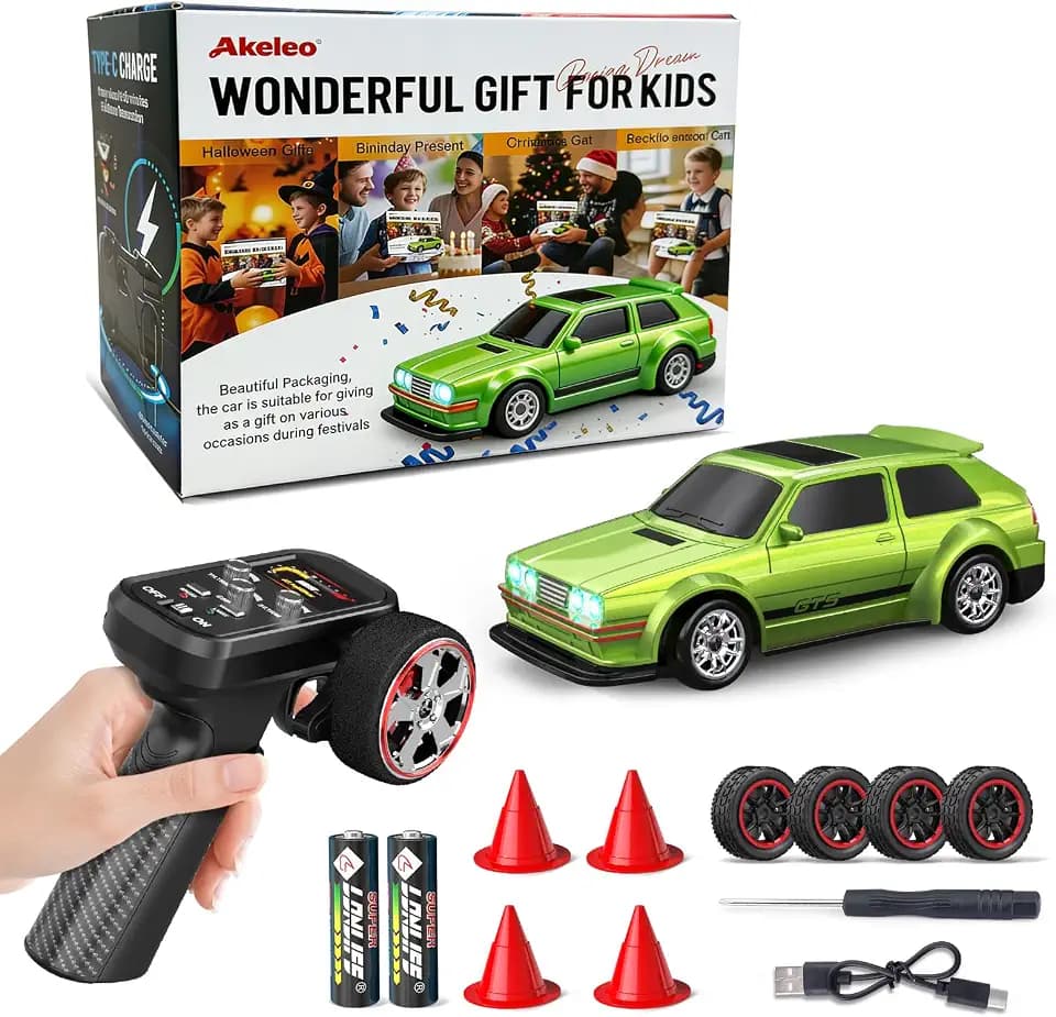 1/43 Mini RC Drift Car with Gyroscope, 4WD Full Proportional RC Car, 2.4GHZ Hobby Grade Remote Control Cars, RTR Model Vehicle, 20+KM/H High Speed for Hobbyists Kids Adults (Lime Green)