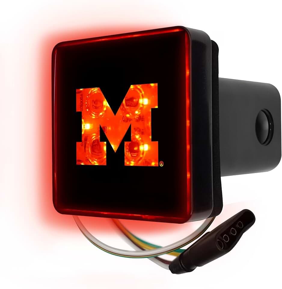 FANMATS University of Michigan Light Up Hitch Cover | Black | Fits All 2 in. Class III hitches | M Primary Logo
