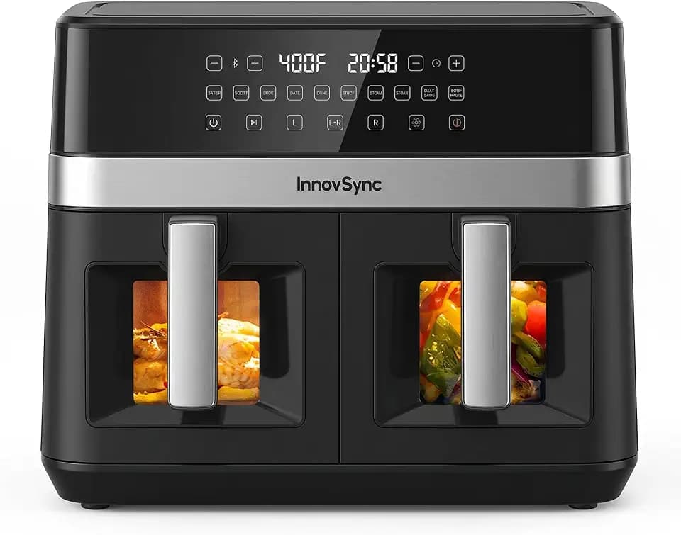 12QT Large Dual Air Fryer, Nonstick & Dishwasher Safe, Jet Black