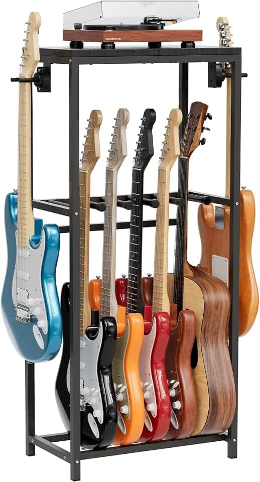 OPKING Multi Guitar Stand Rack for 5-7 Guitars with Top Shelf, Black