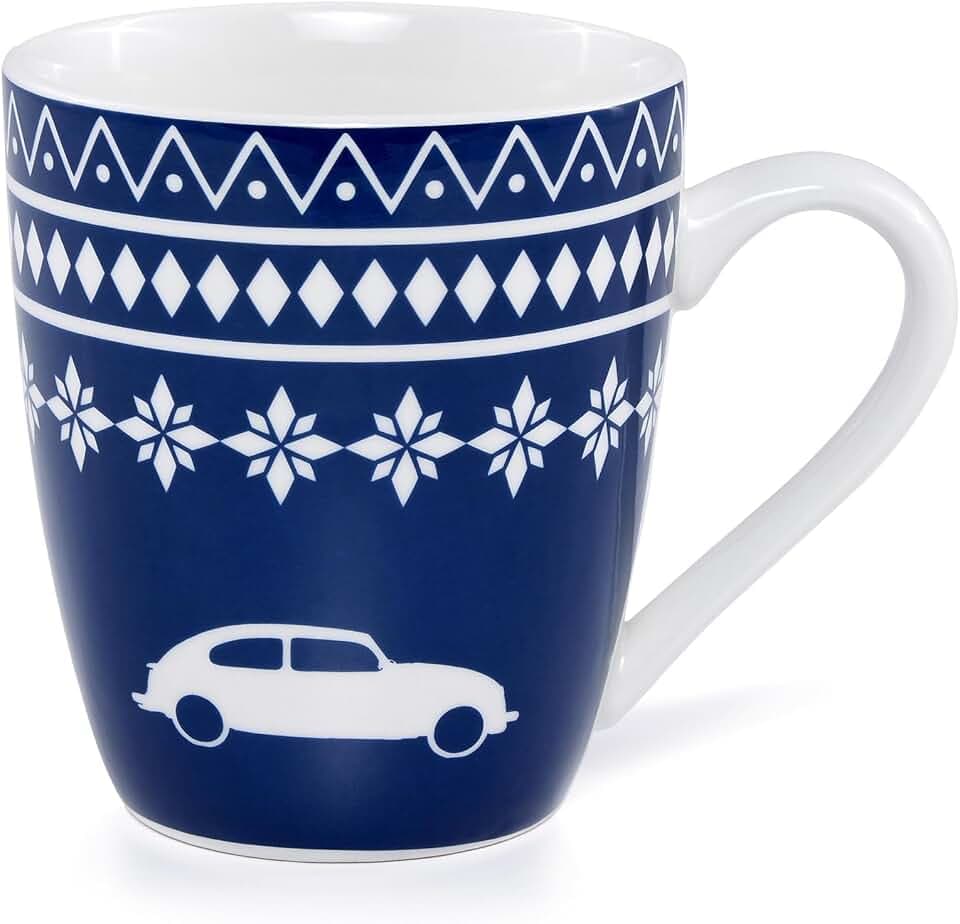 Volkswagen 3B2069601 Becher Henkelbecher Tasse Kaffeetasse Teetasse Logo, mit Winter Motiv, Füllmenge: 370ml, Porzellan, blau/weiß
