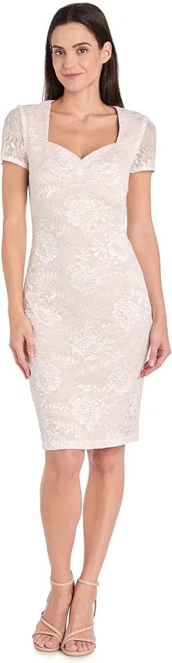R&M Richards Women's Elegant Floral Stretch Lace Sheath Dress W/Short Sleeves