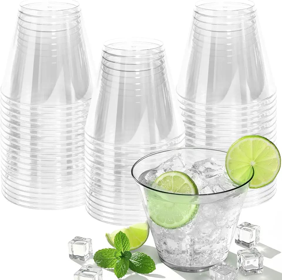 Glowserve 9 OZ Clear Disposable Plastic Cups Cocktail Cup 50 Pack