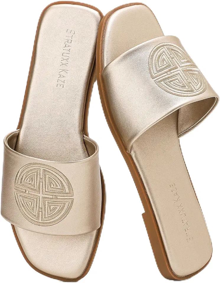 Stratuxx Kaze Womens Dressy Flat Sandals Memory Foam Comfy Slide for Summer