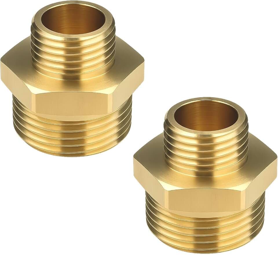 2 Stück Reduziernippel 1" x 1/2", Doppelnippel reduziert Messing，Reduzierung Rohr Fitting für Trinkwasser, Heizung, Druckluft, Bewässerung, Industrielle Rohrverbindungen, Adapter Übergang