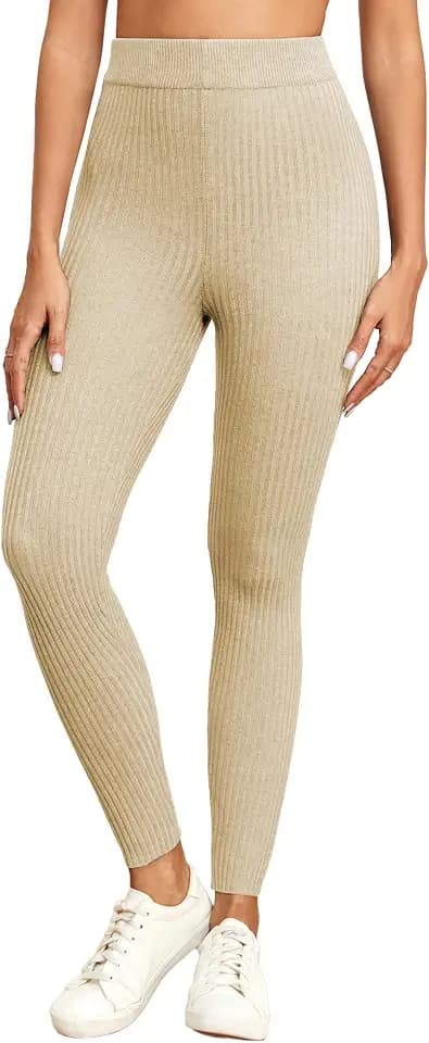 Famulily Hohe Taille Rib Gestrickte Leggings für Frauen, Damen Slim Fit Stretch Herbst Winter Warme Strumpfhose
