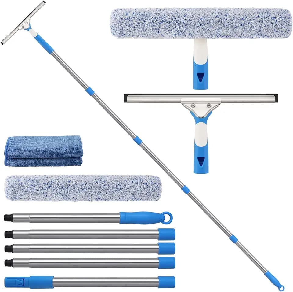 Mitclear Fensterreiniger Set mit Abzieher & Einwascher, Teleskopstiel 196cm