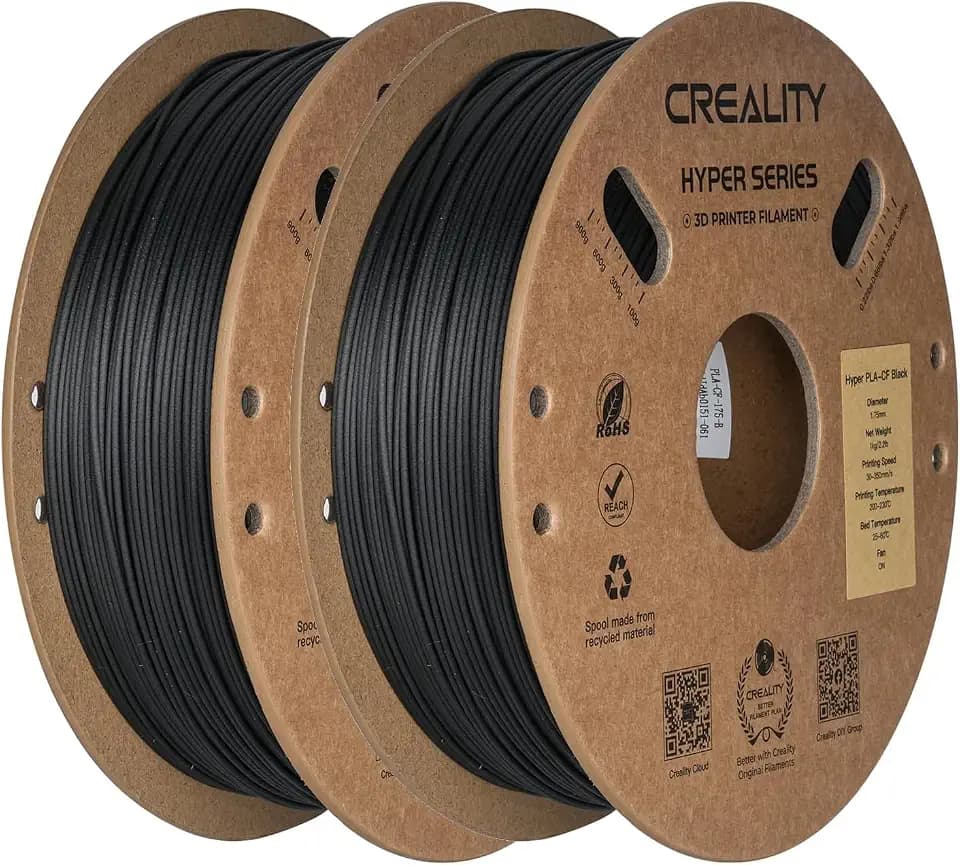 Creality PLA-CF Filament 1,75 mm, Hyper Carbon Fiber Filled PLA für 3D Drucker, Hochgeschwindigkeits und Hochtemperaturbeständiges, hohe Geschwindigkeit, 2kg Schwarz