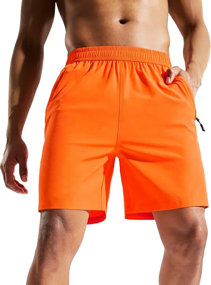 MIER Men's 7 Inch Athletic Shorts with 3 Zipper Pockets, Dry Fit