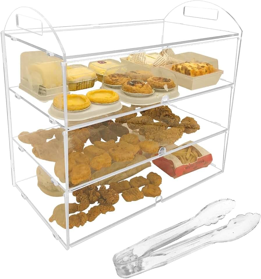 Transparente 3-stöckige Bäckerei-Vitrine, 68,6 x 38,1 x 70 cm, Party-Backständer, Polycarbonat-Platten auf Lebensmittelebene, Türen