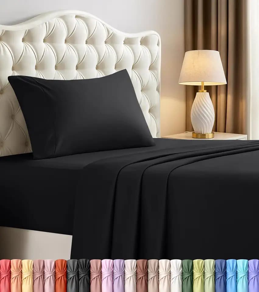 Twin Sheets Set, 3 Pieces 16" Deep Pocket Hotel Luxury Bed Sheets, Black