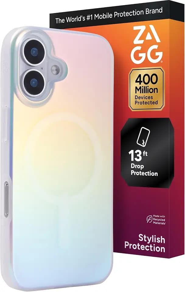 ZAGG Milan Snap Case for iPhone 17 - Iridescent, Graphene Strengthened Phone Case with Drop Protection (13ft/4m), Textured Edges & Sparkle Design, MagSafe Charging Compatible
