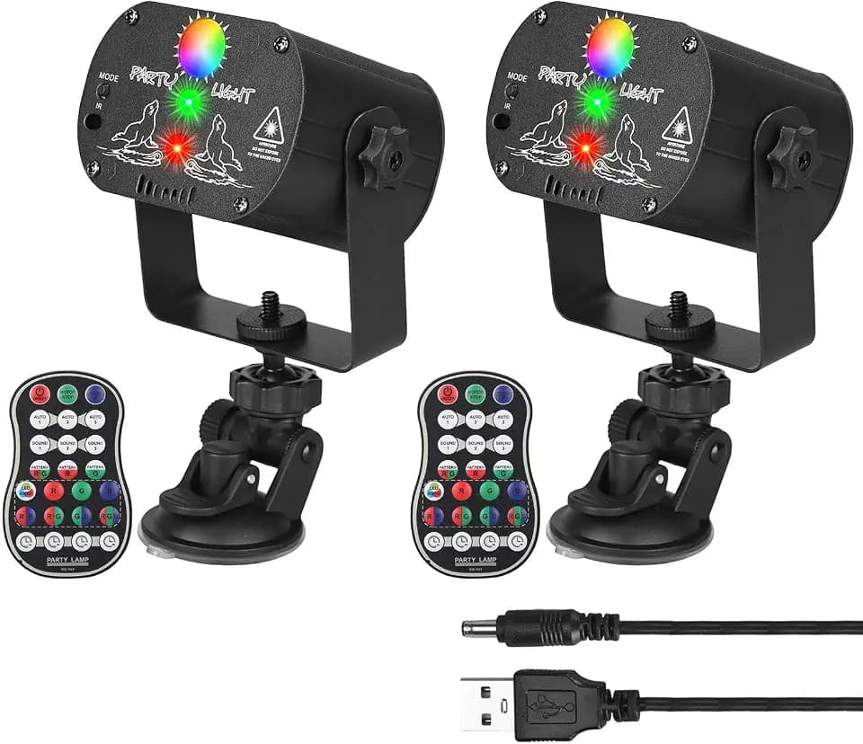 2-Pack DJ Laser Party Lights, RGB LED Disco Light, Sound Activated Projector Strobe Light with Remote Control for Christmas Halloween Decorations Karaoke Birthday Dance Wedding Stage Show