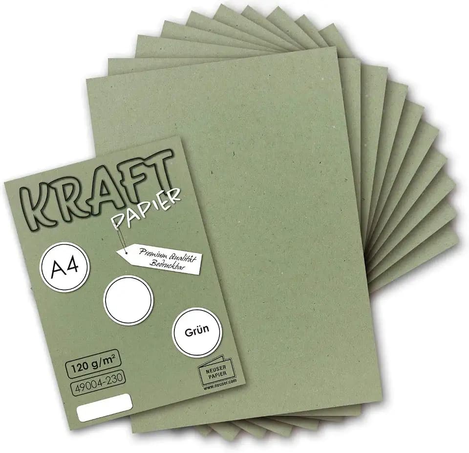 100 Blatt Vintage Kraftpapier in Grün DIN A4 120g grünes Recycling-Papier, komplett ökologischer Brief-Bogen - Briefpapier UmWelt by GUSTAV NEUSER