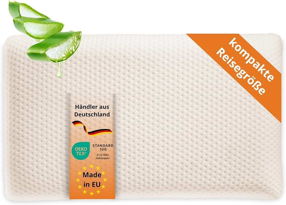 sleepling Kleines Reisekissen 25x42 cm, Nackenkissen, Kopfkissen, 7 cm Höhe | Kissen, Memory Foam Visco 25 x 42 cm, 7cm hoch, Ergonomisches Nackenstützkissen, Made in EU, OEKO-TEX, Waschbar bis 60 Grad
