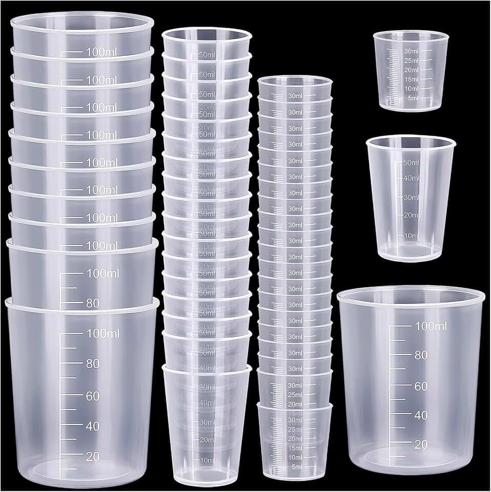 50 Stück Kunststoff-Messbecher, Harz-Mischbecher, Epoxid-Mischbecher, Farbmessbecher für Harz, Kunststoffbecher 30 ml, 50 ml, 100 ml