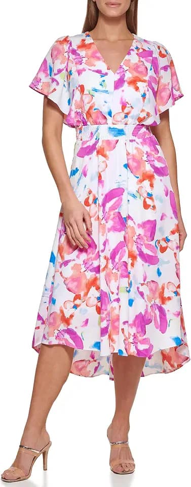 DKNY Women's Halter Faux Wrap Midi Dress