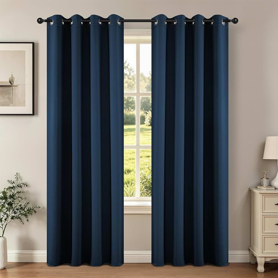 Joydeco Blackout Curtains 84 Inch Length 2 Panels Set, Thermal Insulated Long Curtains& Drapes 2 Burg, Room Darkening Grommet Drapes for Living Room Bedroom Window (W52 x L84 Inch, Navy Blue)