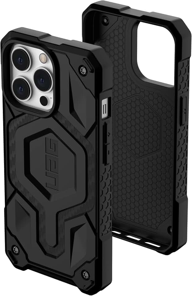 Urban Armor Gear Monarch Pro Case Apple iPhone 13 Pro Hülle [MagSafe kompatibel, Case mit Magnetring, 5-Schichten Schutz nach Militärstandard, Erhöhter Rand] Carbon Fiber