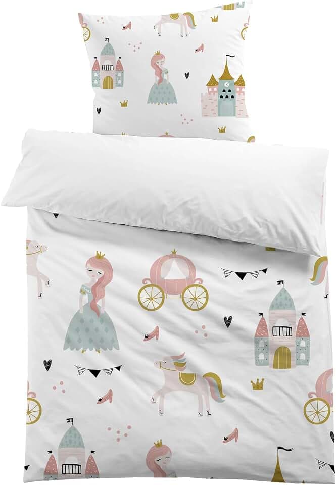 MUSOLEI Bettwäsche Mädchen Kinderbettwäsche Prinzessin Einhorn 135x200cm Mikrofaser 2-teiliges 3D Kinder Bettwäsche-Set 1 Bettbezug mit 1 Kissenbezug 80 x 80 cm, Prinzessin 01